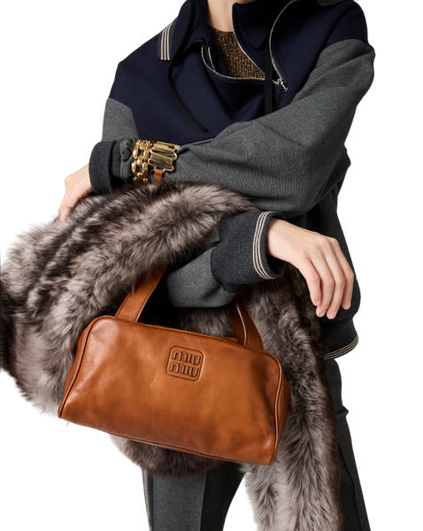 Сумка Miu Miu Leather Zipped Top-Handle Bag in Cognac 599 фото