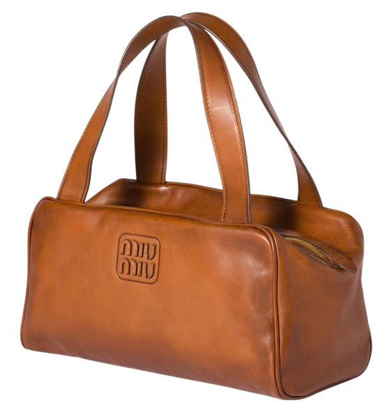 Сумка Miu Miu Leather Zipped Top-Handle Bag in Cognac 599 фото