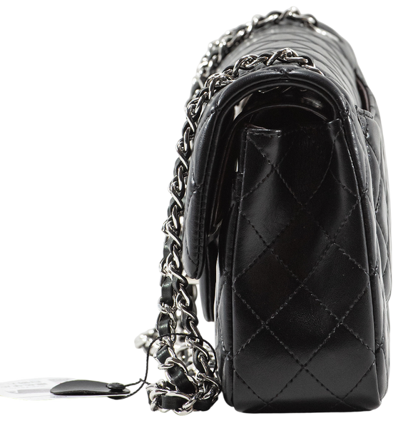 Сумка Chanel Classic 2.55 Medium Double Flap in Black Leather/Silver Hardware 139 фото