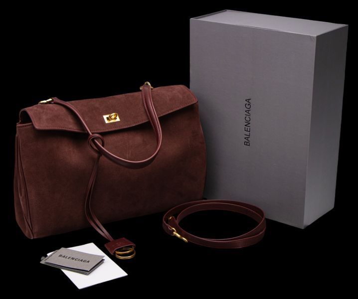 Cумка Balenciaga Rodeo Handbag Medium in Burgundy Suede and Smooth Calfskin/Aged-Gold Hardware 99753 фото