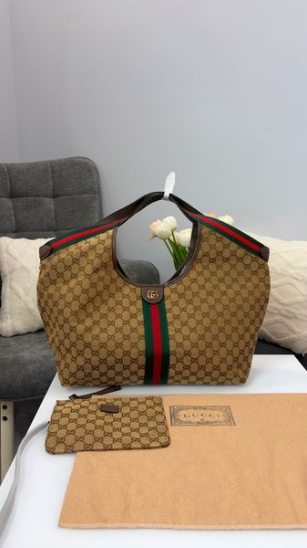 Cумка Gucci Giglio Large Tote Bag in Beige and Dark Brown GG Canvas 0414 фото
