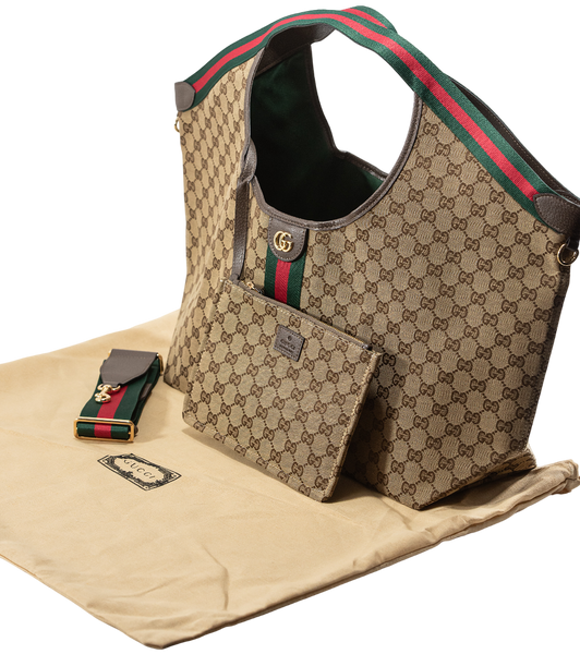 Cумка Gucci Giglio Large Tote Bag in Beige and Dark Brown GG Canvas 0414 фото