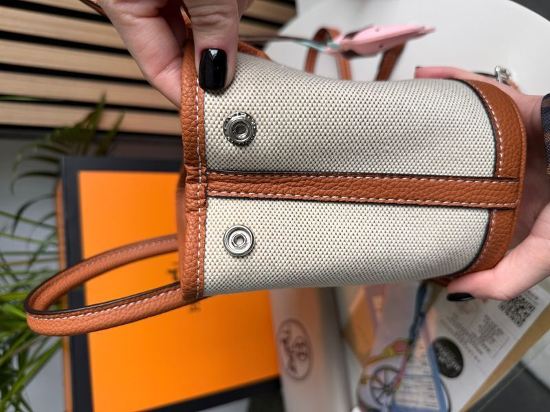 Сумка Hermes Garden Party Mini Bag in Beige Canvas/Brown Leather 0512 фото