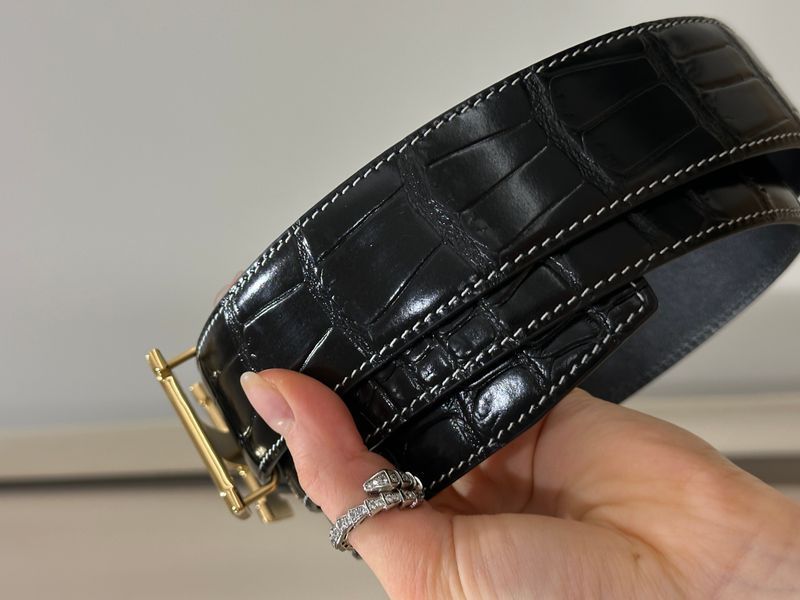 Ремінь Hermes Constance Belt in Porosus Crocodile Black/Gold 66174 фото